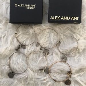 Lot of (6) Alex and Ani Charm Bracelets & 2 boxes